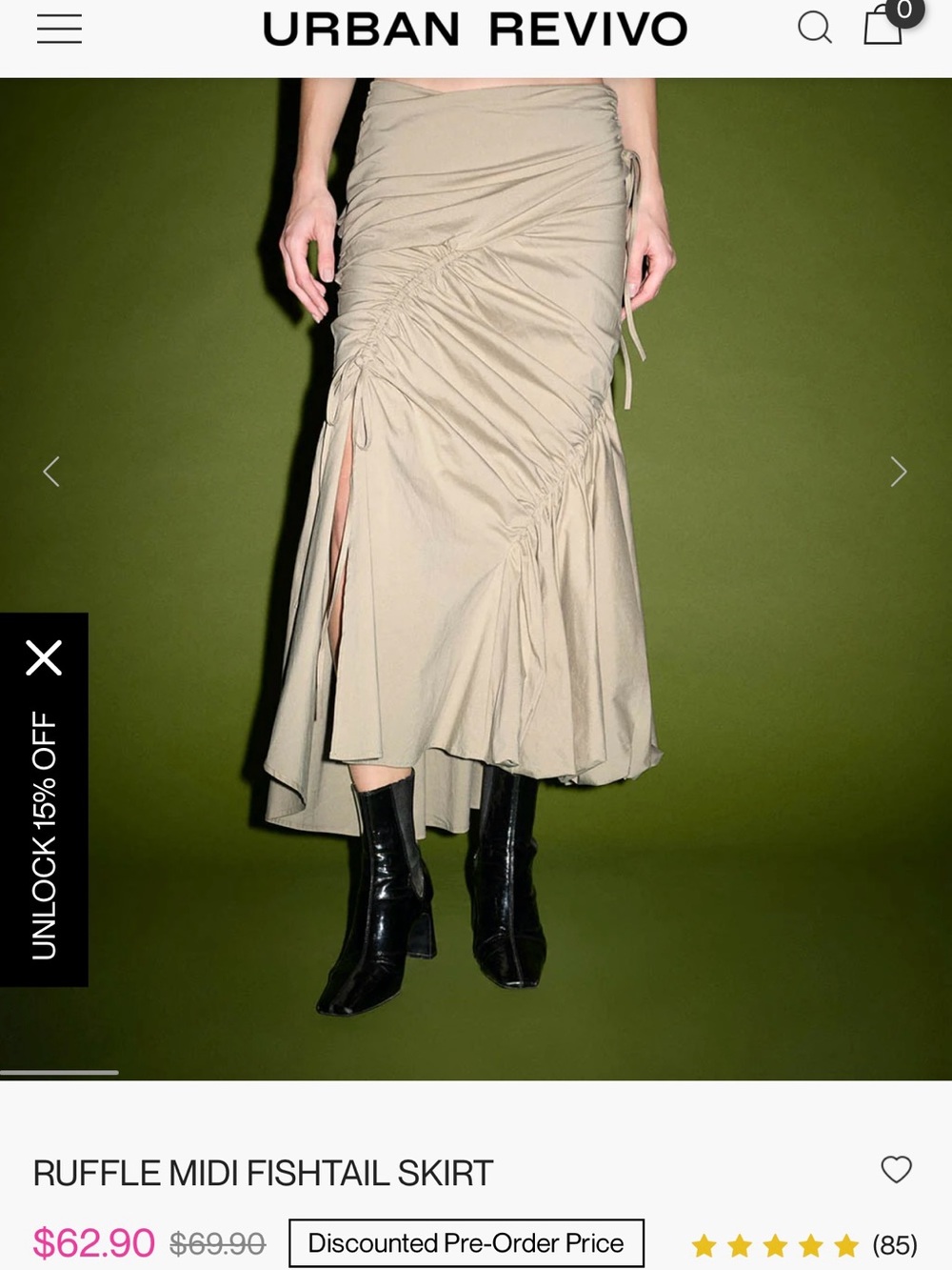 Beige Ruffle Midi Fishtail Skirt